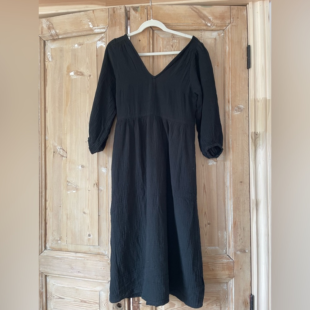 Madewell Lightspun V-Neck Midi Dress Size Small Black NWT